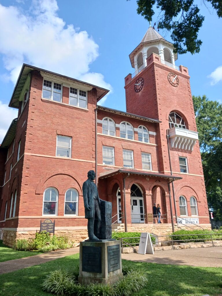 An outside view of the front of the historic Rhea County Courthouse, the location of the legendary Scopes "Monkey" Trial.